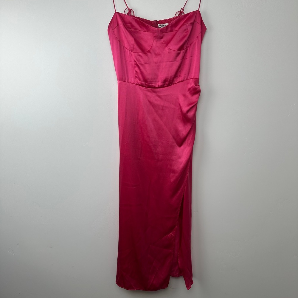 Reformation Silk Bustier Midi Dress Womens 8 Pink Draped Slit Smocked Back
